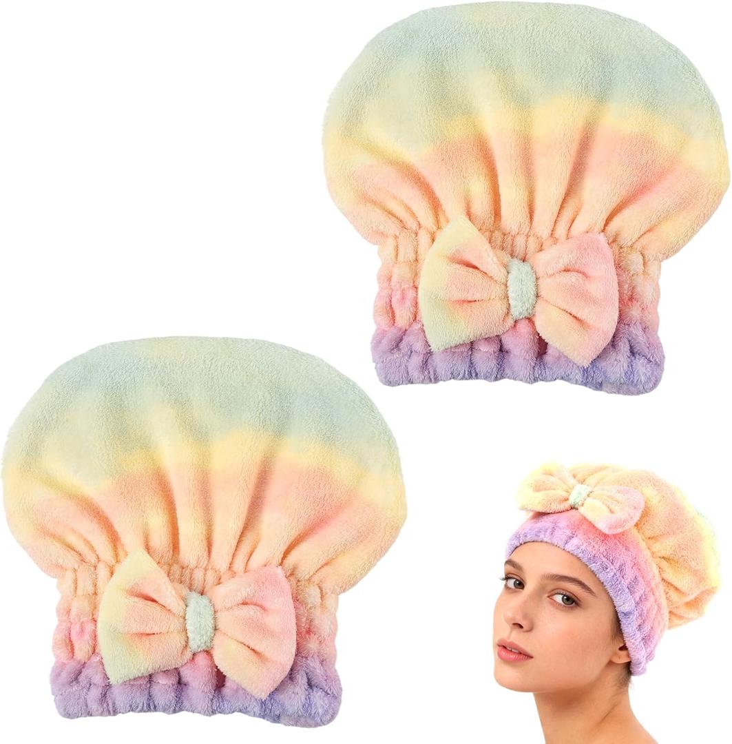 2Pcs Super Absorbent Hair Towel Wrap for Wet Hair, Microfiber Hair Drying Caps,New Fast Drying Hair Turban Wrap Towels Shower Cap for Girls and Women(Green)