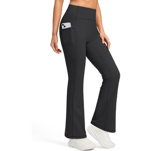Women's Fleece Lined Pants with Pockets High Waist Thermal Flare Leggings Hiking Yoga Pants for Winter Cold Weather, M