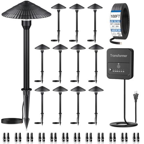 ZZXX All-in-One Low Voltage Landscape Lighting Kit 12-Pathway Lights with 96W Transformer, 5W LED Landscape Lighting Low Voltage 12-24V,IP66 Waterproof Outdoor Lights 2700K for Yard Patio Walkway