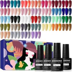 JODSONE 36 PCS Gel Nail Polish Set-32 Colors Gel Polish Kit Base Coat Glossy Matte and Glitter Top Coat Nail Polish Set Green Blue Red Pink Collection Gifts for Women (Multicolor)