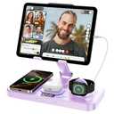 6 in 1 Wireless Charger for Apple Device, 30W Foldable Wired Charging for ipad with Clock & 7 Color Ambient Light, Nightstand Charger Station for iPhone 17/16/15/iWatch Series/AirPods 4/Pro 3(Purple)