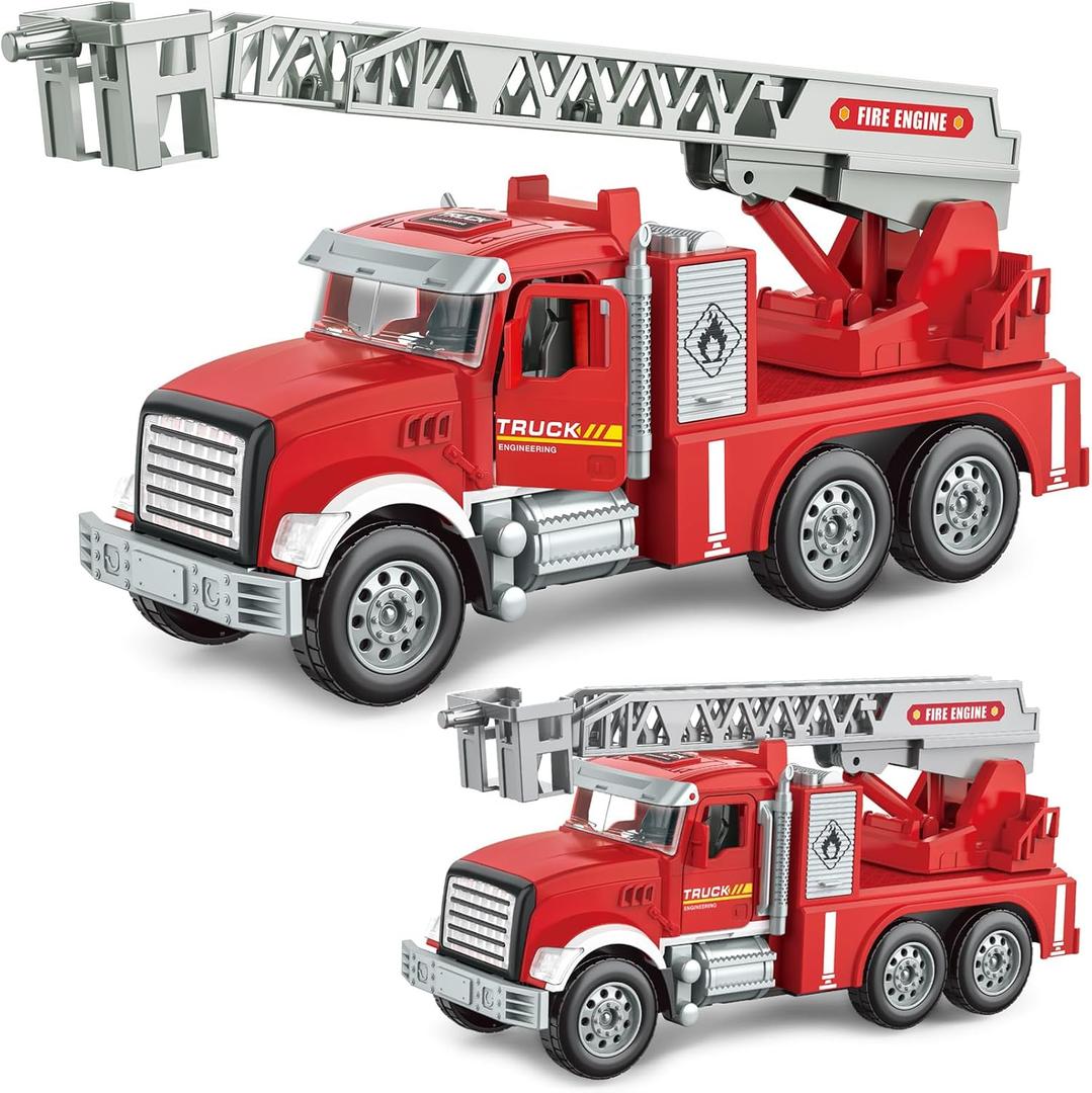 Toddler Boy Toys, Fire Trucks for Toddlers 3-5, Lights Music Toy Cars with 1 Rotating Extend Ladder, Firetrucks with 2 Opening Doors, Baby Toys for 3 4 5 6 Year Old Boy, Kids Christmas Birthday Gift