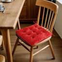 ELFJOY Set of 4 Square Chair Pads Indoor Seat Cushions Pillows with Ties Thick Soft Seat Cushion for Kitchen Dining Office Chair (18", Red)