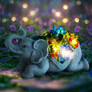 Mrcrafts Solar Garden Decor for Outside, Garden Statues Elephant Lawn Ornaments, Outdoor Decorations for Patio & Yard, Unique Gifts for Mom Dad Christamas Birthday