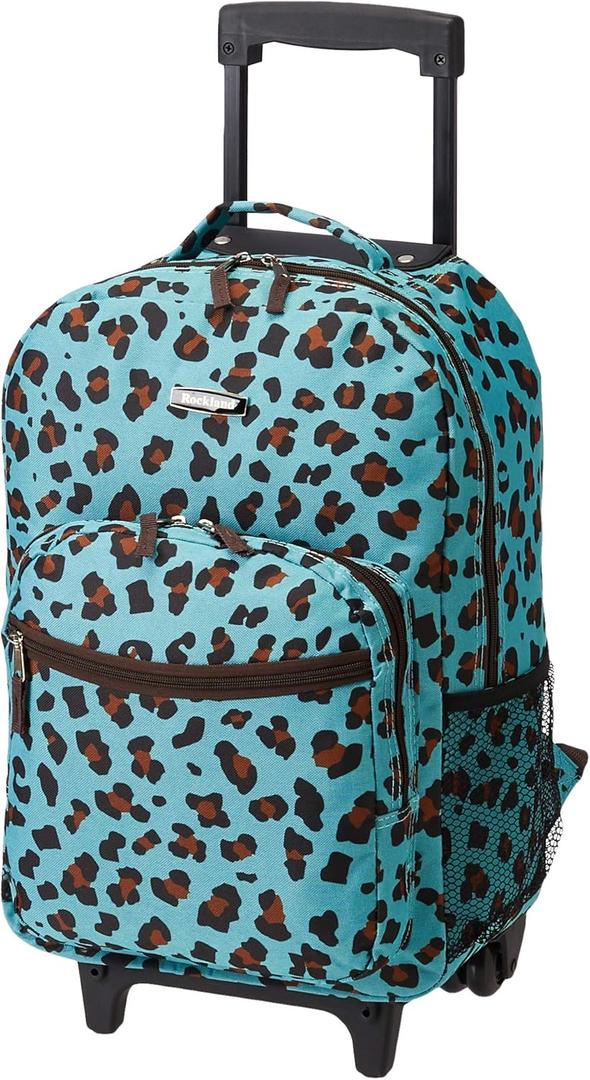 Rockland Double Handle Rolling Backpack, BLUELEOPARD, 17-Inch (One Size)