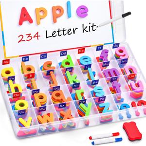 JoyCat Classroom Magnetic Letters Kit Colorful 234 Pcs with Double - Side Magnet Board - Foam Alphabet Letters for Preschool Kids Toddler Spelling and Learning - Fridge Magnets ABC Education Toys