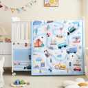 3-Piece Crib Bedding Set for Boys Girls - Ultra Soft & Skin Friendly Baby Bedding Set Includes Crib Comforter, Sheet & Crib Skirt(Vehicle) (Light Blue), 35x45 inches crib comforter, a 52x28x8 inches crib sheet suitable for standard crib, and a 52x28 inches crib skirt with a 14-inch hem