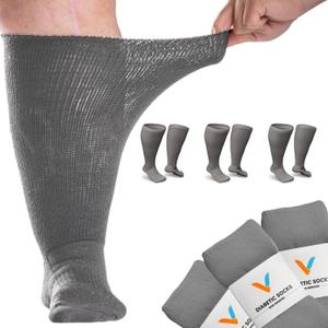 Viasox EasyStretch Diabetic Socks for Men & Women, Non Binding Top, Seamless Toe, Loose Fit, 3 Pack (Medium, Gray)