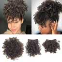 Afro Puff Drawstring Ponytail with 2 Replaceable Bangs for Black Women Short Afro Kinky Curly Hair Bun with Afro Puff Bangs and Spring Curl Bangs Synthetic Messy Bun Clip in Hairpieces (4# Dark Brown)