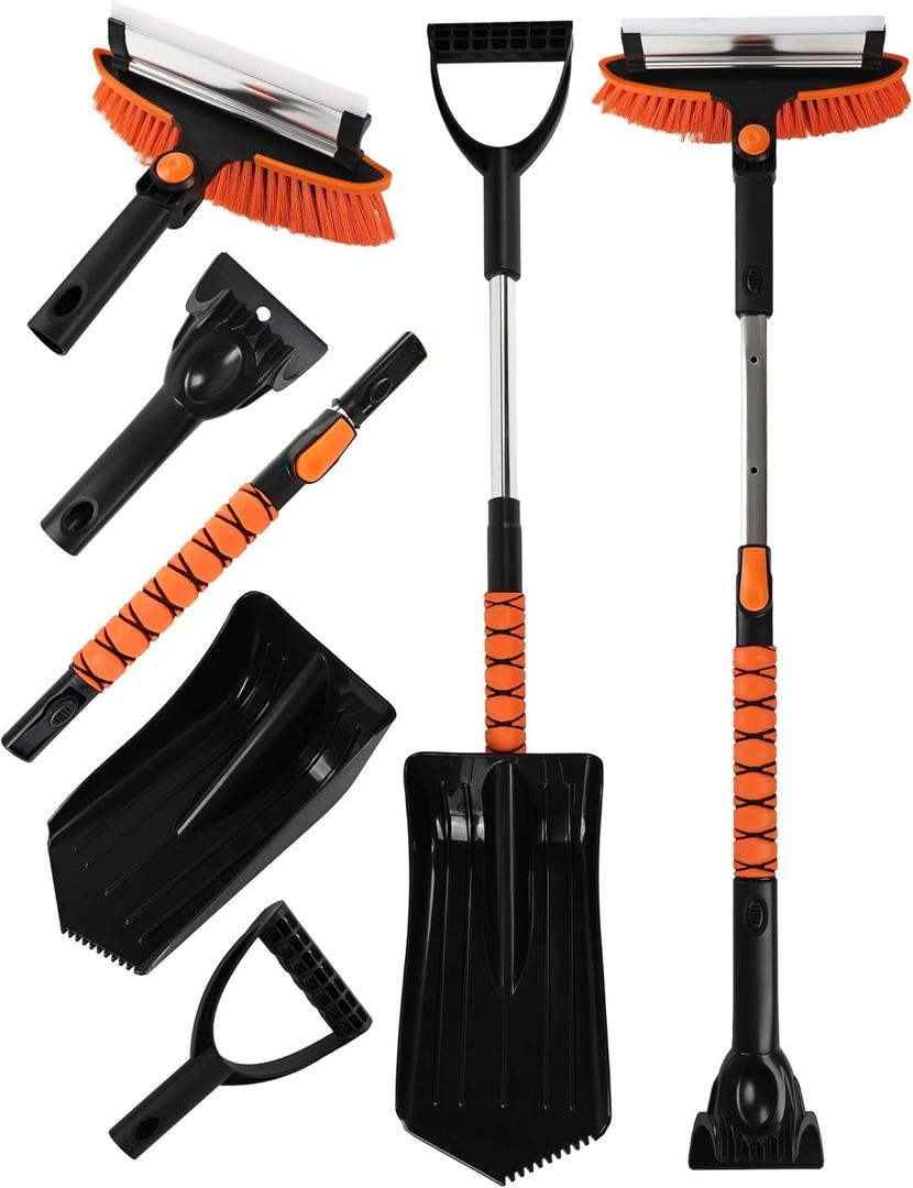 41" Extendable Ice Scrapers for Car Windshield 2-in-1 Snow Brush for Car Snow Scraper for Car Snow Scraper and Drush with Ergonomic Foam Grip for Cars, Trucks, SUVs with 360 Pivoting Brush Head