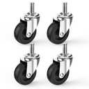 HOLKIE Caster Wheels 3 inch with No Brake Stem Casters, 1/2" -13 x 1-1/2" (Stem Diameter 1/2", Stem Length 1-1/2") Threaded Swivel Casters Set of 4 Heavy Duty Castors Black