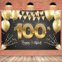 HAMIGAR 6x4ft Happy 100th Birthday Banner Backdrop - 100 Years Old Birthday Decorations Party Supplies for Women Men - Black Gold