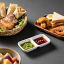 12 PCS Dual Dipping Sauce Bowls, 2-Compartment Melamine Plastic Dip Trays, Divided Sauces Dishes for Ketchup, Soy Sauce, Wasabi, BBQ, Appetizers, Perfect for Parties, Restaurants Family Gatherings