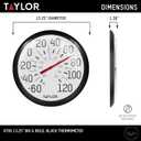 Taylor Big and Bold Wall Thermometer, Indoor Outdoor Thermometer, Wireless Thermometer with Easy to Read Numbers for Patio, Pool, and Indoor Areas, 13.25-inch, Black