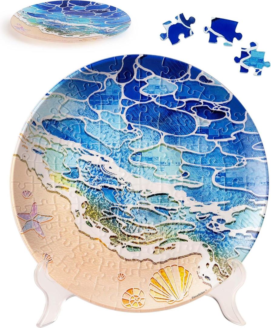 PieceRelax 3D Puzzle Plate 124 Pieces - Shells and the Sea - Jigsaw Puzzle for Adults, Decorative Plate with Durable Plastic Pieces, Ideal Gift for Home or Office Décor [PL1011]