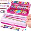 Friendship Bracelet Making Kit with Storage Box,DIY String Bracelet Arts and Craft for Girls Aged 8-12,Kids' Travel Activity Toy Set,Easter Birthday Gifts for Ages 6 7 8 9 10 11 12 Year Old Rose