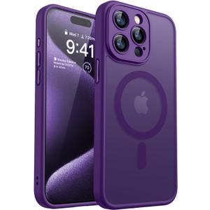 CANSHN Magnetic Compatible with iPhone 15 Pro Case, Upgraded [Full Camera Protection] [Compatible with Magsafe] [Translucent Matte] Shockproof Protective Phone Case Cover 6.1 Inch - Deep Purple