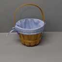 Wooden Easter Basket with Handle Woodchip Basket with Blue Gingham Liner Round Wood Basket for Easter Egg Hunting Gift Treat Storage Home Decoration Picnic Party Favors, 8'' x 6''