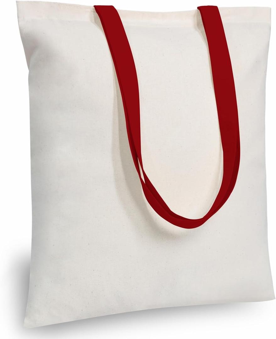 TOPDesign 24-Pack Economical 16"x15" Cotton Tote Bag, Lightweight Medium Reusable Grocery Shopping Cloth Bags, Suitable for DIY, Advertising, Promotion, Gift, Activity (Red/Natural)