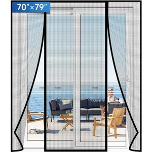 Magnetic Screen Door Upgraded PET Mesh Stronger Than Fiberglass and Polyester,Hands Free,Keeps Bugs Out,Pet & Kid Friendly,Suitable for Sliding Door,Large Patio Door and French Door-70''x79'' (Fit Door Size 7079 Inch, Black)