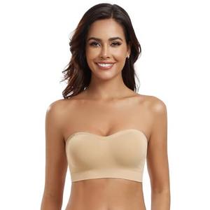 DotVol Women’s Wireless Strapless Bra with Non-Slip Silicone Multiway Seamless Bandeau Tube Top Bralette, M