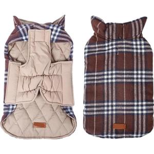 Dog Clothes Dog Vest Double Sided British Plaid Winter Autumn Coat Warm Dog Apparel Cold Weather Clothing Small Medium Large Dog Warm (Color : Brown, Size : S)