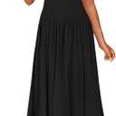 ZESICA Women's Off The Shoulder Maxi Dress 2026 Summer Sleeveless Casual Slim Swing Pleated Formal Party Dresses Black, Large