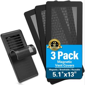 Magnetic Vent Screen Mesh Covers 3 Pack, Floor Vent Covers, Vent Covers for Home Floor, for Floor, Wall & Ceiling Registers of Width 5" to 5.75", Length 13" to 13.75", Floor Air Vent Filters, Black