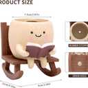 Rocking Chair Book Planter, Cute Smiley Face Succulent Plant Pots for Indoor Outdoor Plants, Unique Funny Flower Pots with Drainage Hole, Plant Gifts for Mother's Day, Birthday, Christmas