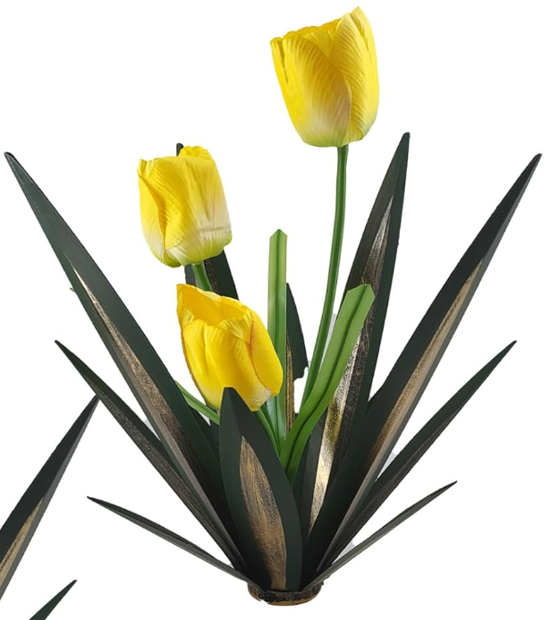 Metal Agave Plant with Flower Decoration,DIY Artificial Plants Garden Statues Indoor/Outdoor Decorations Yard Gardening Decor,Patio Art Ornament Lawn Gifts to The Garden