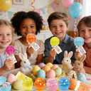 8 Pack Easter Party Favors Supplies - Lollipop Shaped Slime with Cards, Accessories -Soft Butter Slime Easter Basket Stuffers for Boys Girls