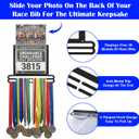 Black Iron Medal Hanger Display - Wall Mounted Running Medal Display with 10 Vinyl Bib Sleeves, Compact Marathon Medals Holder Rack (13.78" x 11.22") Holds 40+ Medals & 20 Race Bibs
