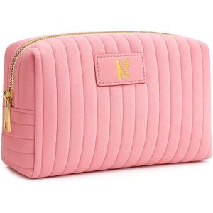 Monogrammed Make Up Bags for Women,Personalized Cosmetic Bags Women,Small Quilted Makeup Pouch,Cute Makeup Bag Travel,Birthday Gifts for Teen Girl (Pink I)