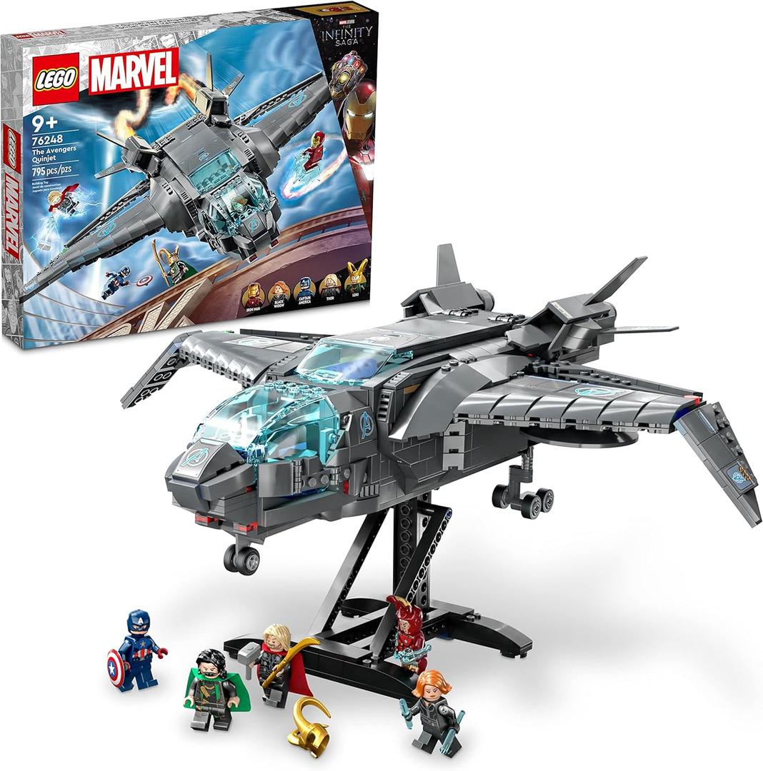 LEGO Marvel The Avengers Quinjet 76248, Spaceship Building Toy Set with Thor, Iron Man, Black Widow, Loki, and Captain America Minifigures, Infinity Saga (Multi-color)