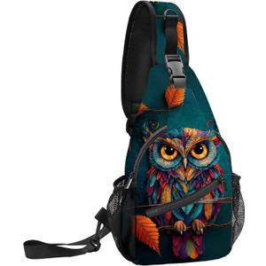 FyLybois Owl Sling Bag for Women Crossbody Backpack Lightweight Chest Daypack Fashion Shoulder Bags for Travel Hiking Biking (Green)