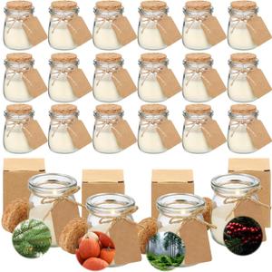MTLEE 24 Pcs Christmas Jar Candles Thanksgiving Candles Natural Wax Jar with DIY Tag Cards Holiday Gift for Christmas Friendsgiving Party Favor Home Decor, Scents of Pine/Pumpkin/Misty Forest/Berries