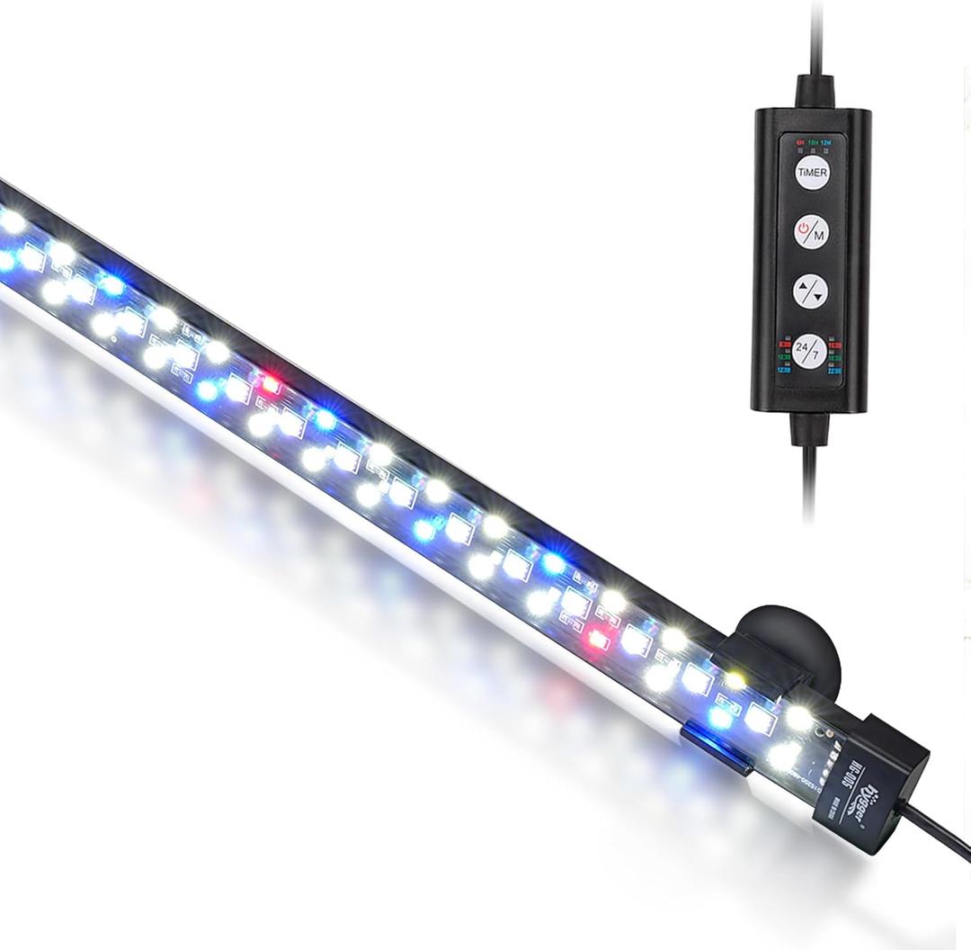 hygger 24/7 Mode Submersible Aquarium LED Light, Full Spectrum Hidden Fish Tank Light with 3 Rows Beads 7 Colors Auto On Off Sunrise-Daylight-Moonlight, Adjustable Timer Brightness (19.9in 12W)