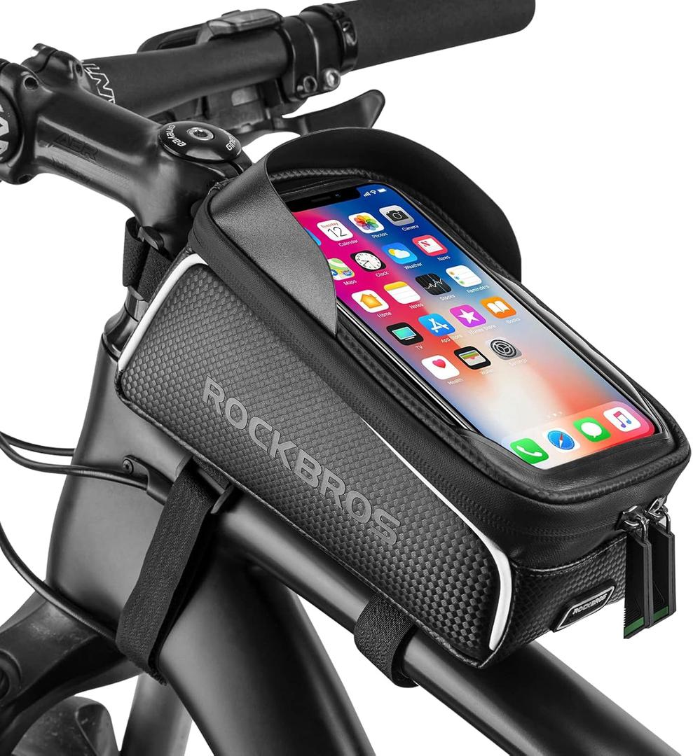 ROCKBROS Bike/Bicycle Phone Front Frame Bag, Waterproof, Tube Bag,Cycling Pouch, Bike Accessories for Men Compatible Phone Under 7, 8.15 X 3.74 X 5 Inches