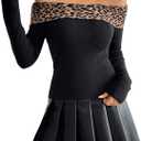 MakeMeChic Women's Off The Shoulder Sweater Leopard Print Long Sleeve Knitted Cheetah Print Top.S