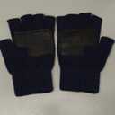 MAYLISACC 1/2 Pairs Winter Knit Fingerless Gloves, Warm Touchscreen Texting Open Finger Gloves with Anti-Slip Leather (Navy)