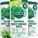 Seventh Generation Multi-Surface Wipes, 70 Count, Pack of 3, Garden Mint, Plant-Based Cleaning Wipes, No Harsh Fumes or Residue, Safe Around Kids