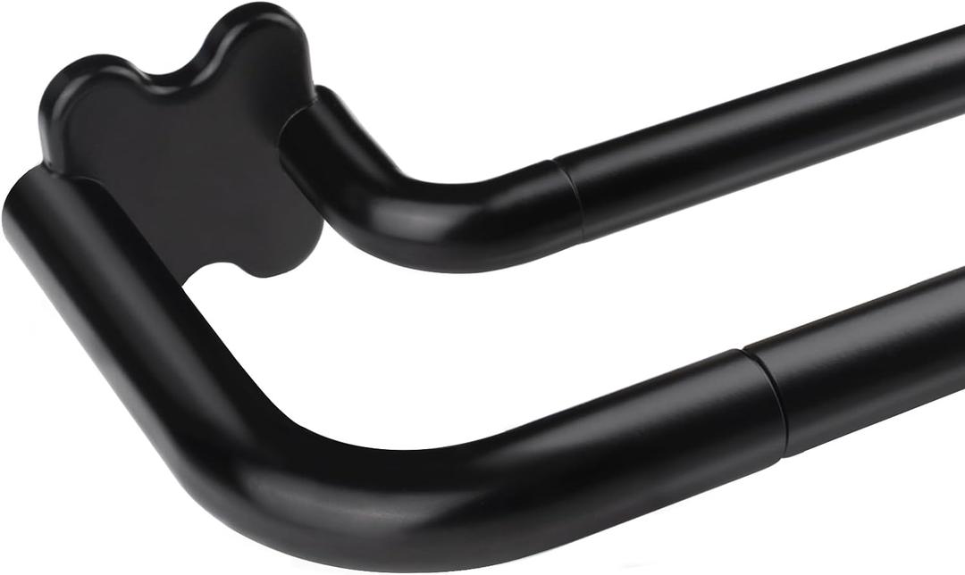 Black Double Curtain Rods, USFOOK Blackout Wrap Around Curtain Rods for Windows 32 to 58 Inch, 6/8 Inch Room Darkening Curtain Rod