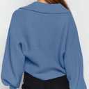 CHYRII Women Overized Puff Long Sleeve V Neck Knitted Polo Pullover Sweater Jumper Tops (M)