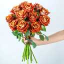 Fake Roses Faux Flowers Silk Roses Artificial Roses with Stems Realistic Artificial Flowers 16.5In Suitable for Indoor Home Decoration DIY Bouquet Wedding Decor Party Decor (Orange) 12PCS