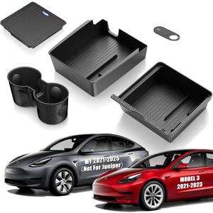 XINTUO 5Pcs Center Console Organizer Tray Compatible for Tesla Model Y Accessories 2024-2021 Armrest Hidden Drawer Storage Box Cup Holder (Not Compatible for Model 3 Highland & Model y Juniper)