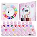 FZANEST 30pcs Gel Nail Polish Set, HEAM-free TPO-free Professional 10ml 26 Bright Spring Summer Candy Colors DIY Gel Nail Kit with Base Top Coat, Matte Top & Blooming Unique Pink Heart Shaped Bottle