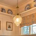 Vintage Antique Brass Pendant Light, Textured Glass Island Light Fixture, 7.9"