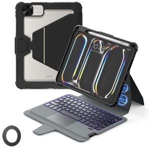 Nillkin Magic Magnetic Keyboard Case for iPad Pro 11 M5/M4, Floating Stand, Precision Trackpad, Laptop-Like Typing Experience, Backlit Keyboard with Magnetic Wall Mount (Deep Black)