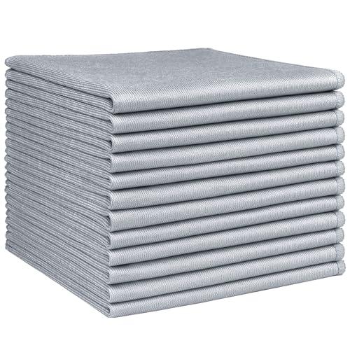 HOMEXCEL Microfiber Glass Cleaning Cloth 12 PK, Lint Free Streak Free, Reusable Magic Cleaning Cloth for Cleaning Windows, Glasses, Mirrors, Screens, Stainless Steel, and More Grey-12”×12”