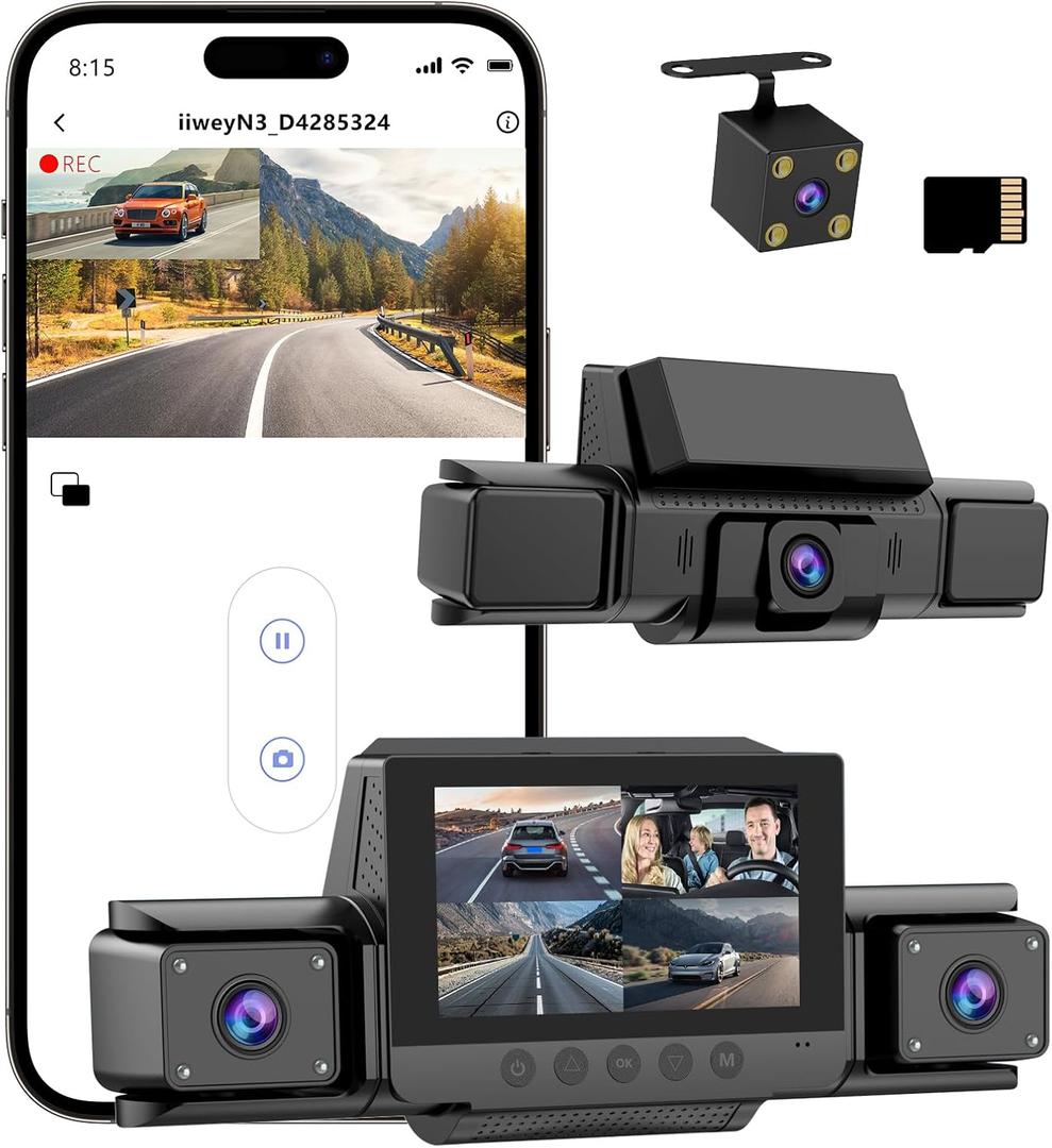 4-Channel 360 Dash cam Front and Rear FHD 1080P 180 Rotating Side-View Camera APP Control reversing Display Collision Detection Parking Monitoring Loop Recording | Suitable for sedans and SUVs